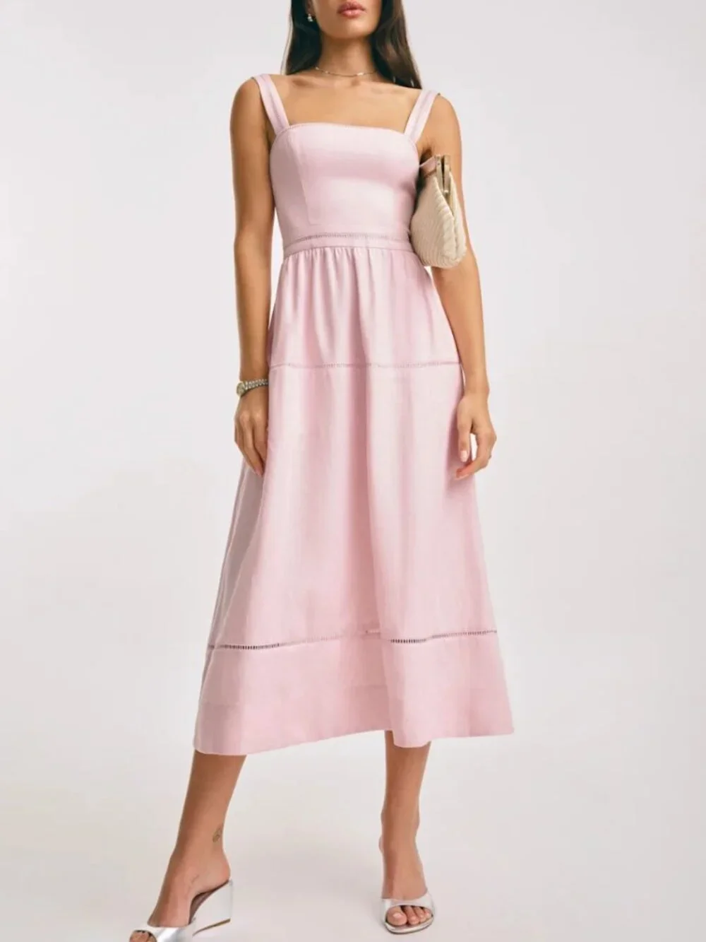Reformation Everett Linen Midi Dress - Cherry Blossom Blush Pink Valentine's Day - Picture 2 of 10